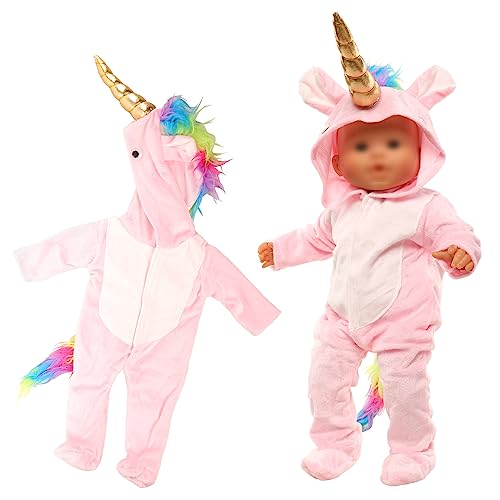 Miunana Baby Doll Clothes Handmade Casual Outfit Unicorn Jumpsuit with Hat for 14-17 Inch Dolls Gift Set