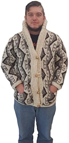 Mexico´s Traditional Unisex Hand woven 100% wool sweater (Large, Beige Model 1)