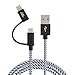 CableCreation 4 Feet 2-in-1 Lightning and Micro USB to USB Data Sync Charge Cable, [MFi Certified] Compatible iPhone X/8/8 Plus/7/7 Plus, iPad, Phone, Black + White/1.2M