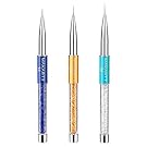 Makartt 3Pcs Nail Art Liner Brush UV Gel Painting Nail Brush Pen Set Metal Diamond Acrylic Handle