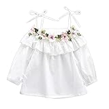 Colorful Childhood Little Girls Off Shoulder Flower White T Shirt Summer Blouse