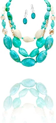 Kigmay Jewelry Womens Chunky Bead Layered Statement Necklace and Earring Set