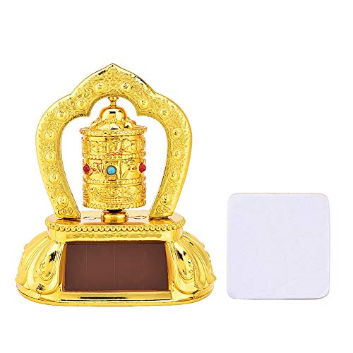 Car Spinning Prayer Wheel,Buddhist Statue for Lucky Happiness Tibetan Tibet Buddhist Solar Energy Spinning Prayer Wheel for Car Home Office Shop Interior Decoration Golden - Thumbnail 4