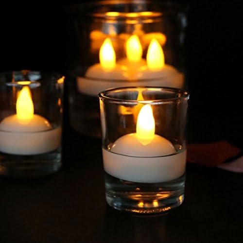 Cozeyat 24pcs Flameless Floating Candles Battery Operated Amber, Flickering Waterproof Tea Lights Small for Pool Wedding Centerpieces &amp; Spa Christmas Birthday Parties Indoor/Outdoor Decor