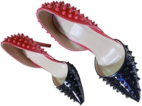 Naly Women's Black-red Classic Studded Bridal Pointed Toe Pumps Stiletto Evening Dress High heels 9.5B US