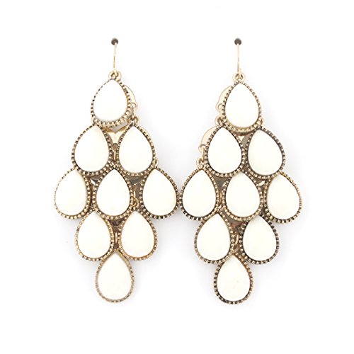 Elegant gold-tone white beads chandelier dangle drop ea…