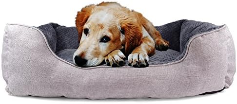Premium Linen Pet Bed By Cozy Cuddlerz-Ultra Soft Plush Pillow Interior - Luxurious Style &amp; Elegant Design-Suitable For Cats &amp; Dogs-2 Available Sizes &amp; Colors: Light Gray &amp; Blue (28x23x7", Light Gray)