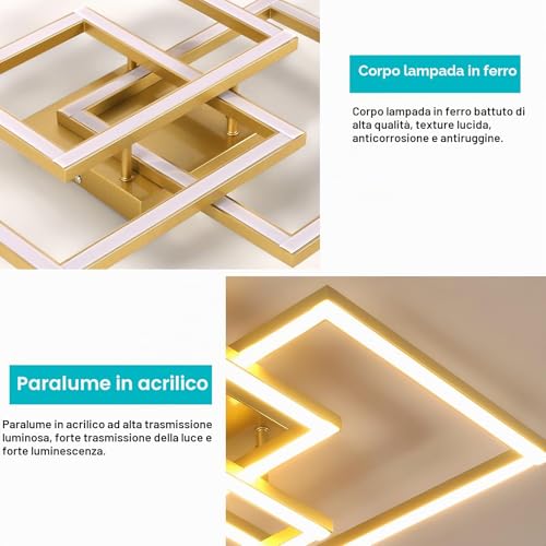 DELIPOP Modern LED Ceiling Light, 40W 4500LM Dimmable Ceiling Light, Memory Function, Gold Square LED Ceiling Light for Living Room, Bedroom, Kitchen