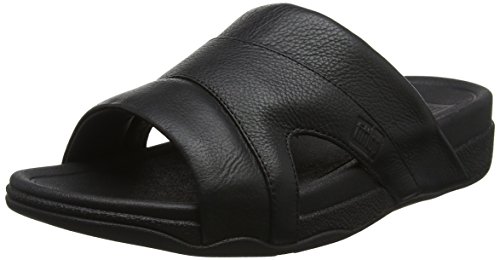 FitFlop Men s Freeway Pool Slide in Leather Sandal, Black, 13 M US