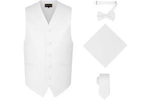 Oliver George 4pc Men's Solid Formal Suit Waistcoat Tuxedo Dress Vest Necktie Bowtie Handkerchief Set for Suit or Tuxedo