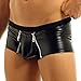 YiZYiF Men's Wetlook Leather Underwear Double Zipper Pouch Trunks Boxer Briefs Black Large(Waistline 33.0-41.0