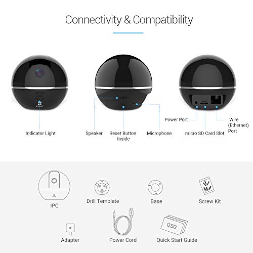 EZVIZ Pan/Tilt Camera 1080p 360° Rotating Dome Security Surveillance Night Vision Auto Motion Tracking Pet Baby Monitor Two Way Audio Compatible with Alexa WiFi 2.4G Only BK CTQ6Tc - Thumbnail 6