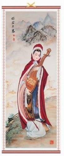 Musical Lady Rattan Scroll Picture Asian Art Home Decor - Feng Shui