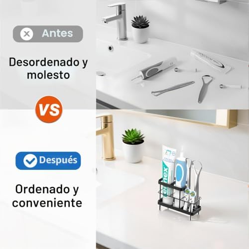 Portacepillos de Dientes para Baño, Portacepillos de Dientes Eléctricos de Acero Inoxidable para Montar en Pared, Porta Cepillo de Dientes para Ducha, Organizador de Baño, 6 Ranuras, Negro
