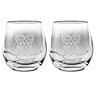 TMD Holdings Etched Owl Stemless Wine Glasses, Set of 2