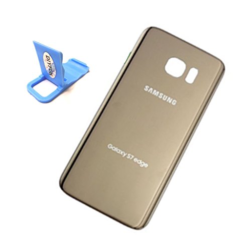 Replacement Glass Battery Door Cover Rear Housing Case Gold w Adhesive For Samsung Galaxy S7 Edge Verizon G935V AT&T G935A T-mobile G935T Sprint G935P G935 + DIYFUN Portable Cell Phone Holder
