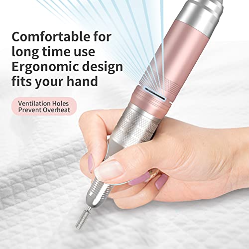 Kredioo Nail Drill Machine for Acrylic Nails, 35000RPM Professional Portable Electric Nail Drill File, E-file Nail Drill Set for Salon Home Use-Pink
