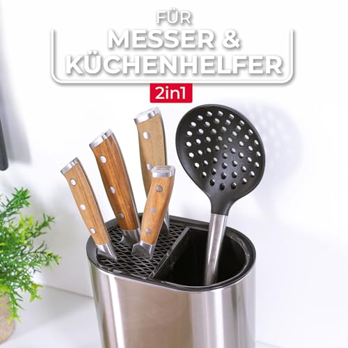 Küchen Organizer Edelstahl - Behälter zur Aufbewahrung von Kochutensilien - Küchenhelfer Kochbesteck Halter - Utensilienhalter Kochlöffel Ständer - Utensilienbehälter Küche