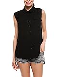 Zeagoo Women Chiffon Sleeveless Blouse Button Down Shirt High Low Work Tank Tops