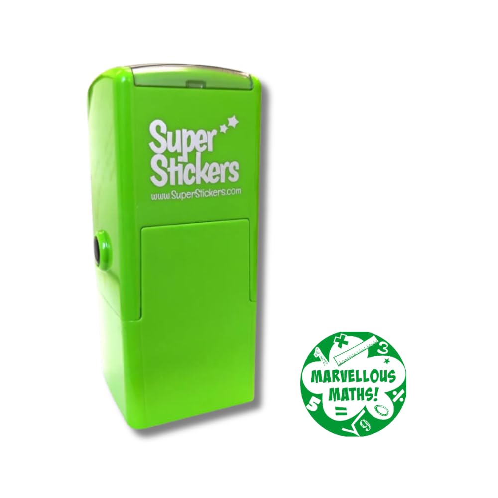 Superstickers Teacher Stamp - Marvellous Maths Cloud Design - Green Ink - Self Inking Education Stamper for Marking - 23 x 23mm