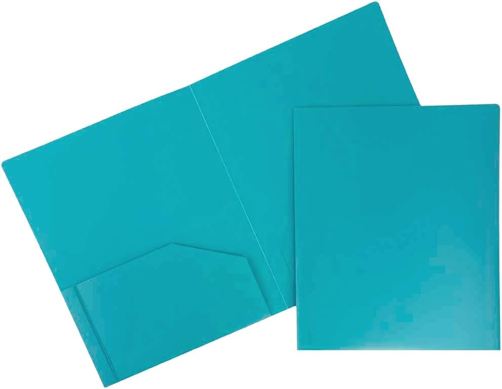 JAM PAPER Heavy Duty Plastic 2 Pocket School Folders - Teal Blue - 6/Pack : Office Products