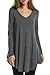 Misakia Womens Long Sleeve V-Neck Tunic Top with Handkerchief Hem (Gray XL)
