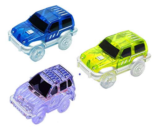 [3-Pack] Track Replacement Race Cars Toy w/ 5 LED Lights | Glow in The Dark | for Independent & Track Play | Track Accessories Compatible with Most Tracks for Boys and Girls - Thumbnail 4