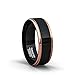 Duke Collections 8mm Tungsten Ring Rose Gold Step Edge Black Polished Comfort Fit