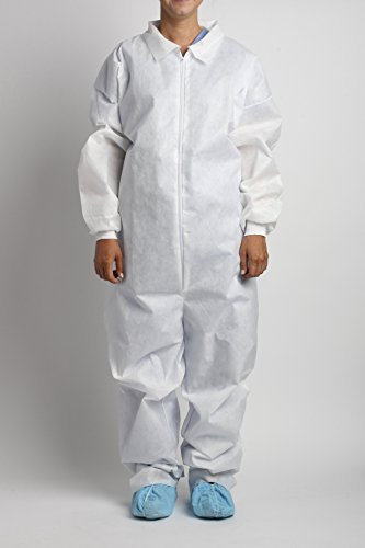 MediChoice Coveralls, Anti-Static, Full Front Zip, Knit Cuff, Open Collar and Ankles, Spunbond Meltblown Spunbond, XL, White (Case of 24)