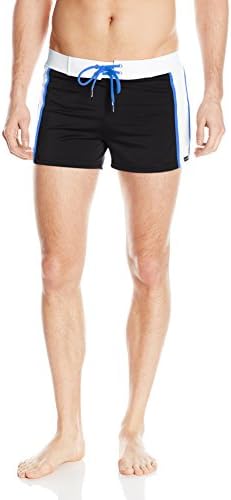 Sauvage Men's Sports Color Accent Swim Trunk, Black/White, XL