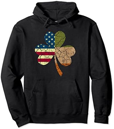 Unisex IRISH AMERICAN FLAG Ireland Shamrock St Patricks Day Hoodie 2XL Black