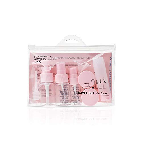 CHUHUAYUAN Travel Size Bottles Set 6 Pack with Zipper Bag BPA Free - TSA Approved Leak Proof Refillable Plastic Clear Empty Travel Containers for Toiletries or Makeup Liquid (Pink)