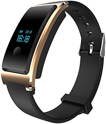 Fitness Tracker, Xiaoou Bluetooth Sports Smart Bracelet Wristband with Heart Rate Monitor Water-proof Sport Pedometer Call Reminder for iPhone 7/7 Plus IOS Samsung Andorid smartphones (Gold)