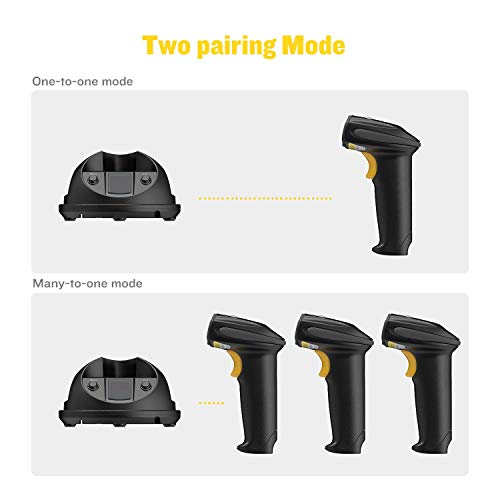 Esky Wireless Barcode Scanner 328 Ft Transmission Distance USB Cordless 1D Laser Automatic Barcode Reader Handheld Bar Code Scanner with Quick Charge Base Stand for Shop, Store,2 Pack