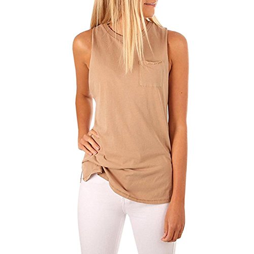 Click Here to See More Images NREALY Women's Summer High Neck Tank Sleeveless Blouse Plain T Shirts Pocket Cami Tops(Khaki ,X-Large)