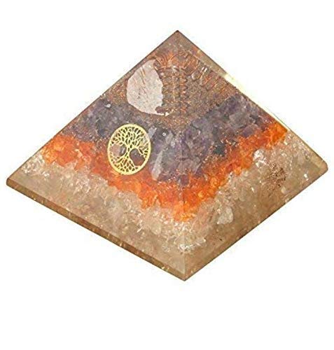 Art Of Creation Chakra Amethyst Tree of Life Orgone Pyramid with Tri Color/Energy Generator/Emf Protection for Stress Relives and Balancing Meditaion (Multicolored)