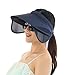 Obosoyo Women's Beach Sun Visor Solid Wide Brim Summer Sun Hat with Retractable Visor Navy One Size