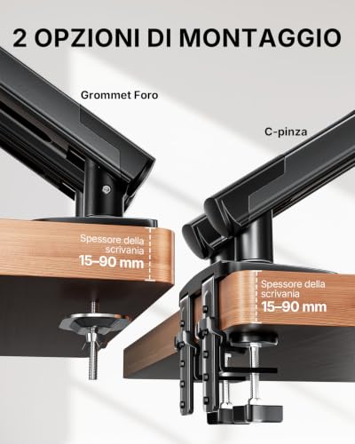 HUANUO Dual Monitor Arm for 13-32" Screens (Max 9 kg), FlowLift Pro Monitor Stand, MechaSpring (Tilt/Swivel/Rotatable), Toolless VESA Mount, Base with C-Clamp or Grommet