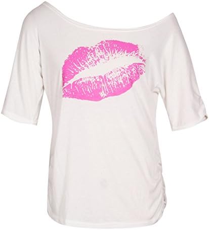 Women Sexy Off the Shoulder Printed Oversized Sweater Sweatshirt (XL, Red lips)