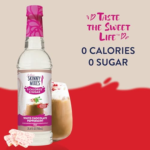 JORDAN’S SKINNY MIXES SUGAR FREE COFFEE SYRUP, WHITE CHOCOLATE PEPPERMINT COFFEE FLAVORING SYRUP, ZERO CALORIE DRINK MIX FOR LATTES, BAKING, PROTEIN SHAKE, DAIRY & GLUTEN FREE, KOSHER, 25.4 FL OZ