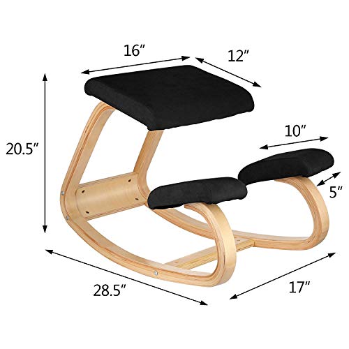 Happybuy Bentwood Ergonomic Kneeling Chair Office Home Black Comfortable Relieve Fatigue Kneeling Chair for Body Shaping Desk Computer Kneeling Chair Stool (Black)