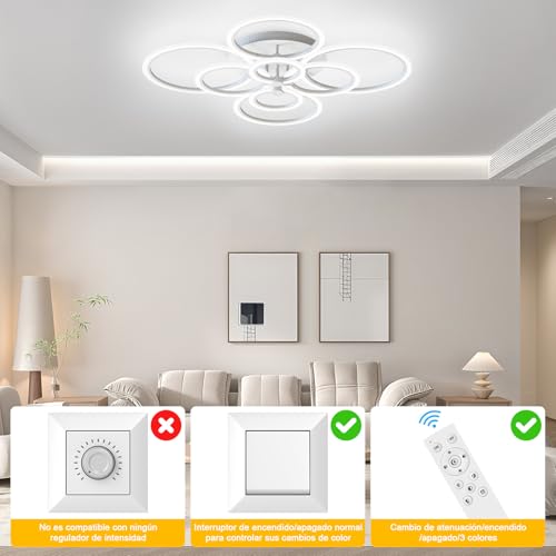 JSXing Lámpara de Techo Moderna, Lampara de Techo LED Regulable de Montaje Empotrado, Luces de 80CM, Accesorios de Iluminación para Dormitorio, Comedor, Sala de Estar (Blanco-8 Luces)