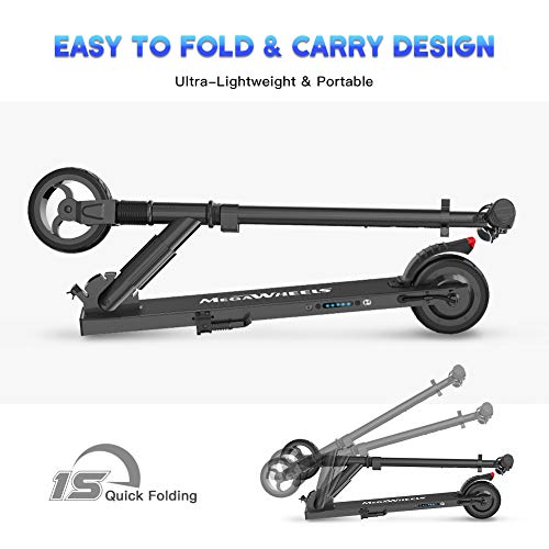 MEGAWHEELS Electric Scooter, 8 Miles Long-Range Battery, Up to 14 MPH, 5.5 Inch Shock Absorbing Rear Tire, Portable and Folding Design, Ultra-Lightweight Kick Scooter for Adults and Kids, Black