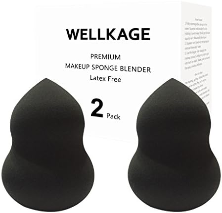 WELLKAGE Makeup Sponge Blender Latex Free and Hypoallergenic 2 Piece Black