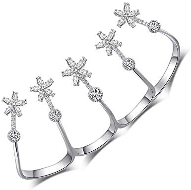 Wagyunfei Ring For Ladies Women's Creative Crystal Flower Four-finger Ring Wedding Band Jewelry For Girlfriend Wedding Band For Women