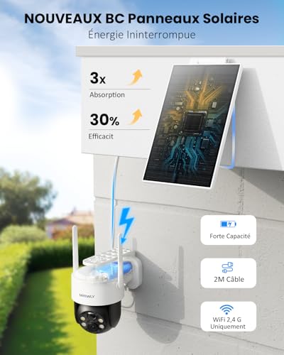 Mrowly Wireless Outdoor WiFi Surveillance Camera, 2K Outdoor Wireless Solar Camera Night Vision Colour – 360° PTZ, Light and Sound Alarm, Two-Way Audio