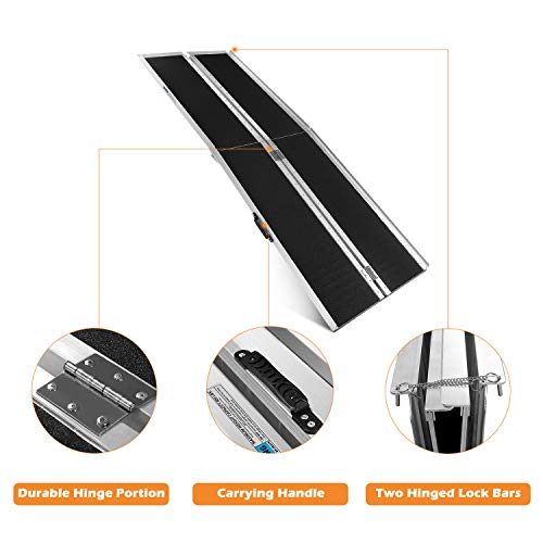 ORFORD Non Skid Multifold Wheelchair Ramp 7FT, Utility Mobility Access Threshold Ramp for Home Steps Stairs Doorways Scooter