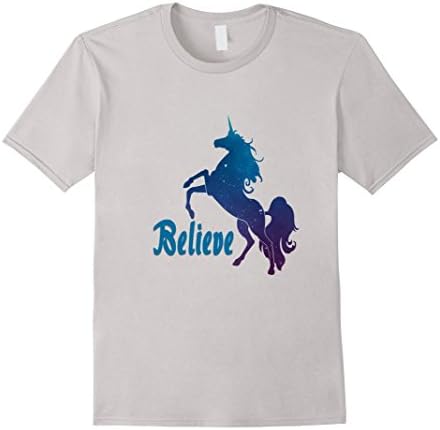 Men's Believe in Unicorns T Shirt Mystical Fantasy Women Girls 2XL Silver