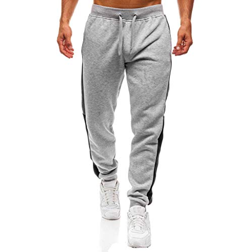 Willsa Mens Swimsuit, Splicing Printed Overalls Casual Pocket Sport Work Casual Trouser Pants Gray