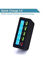 Cargador multiUSB, 50 W, 5 puertos, cargador rápido USB con QC 3.0 Quick Charge LCD Smart Charging Station Hub para Smartphone, Tablet, Power Bank y varios dispositivos